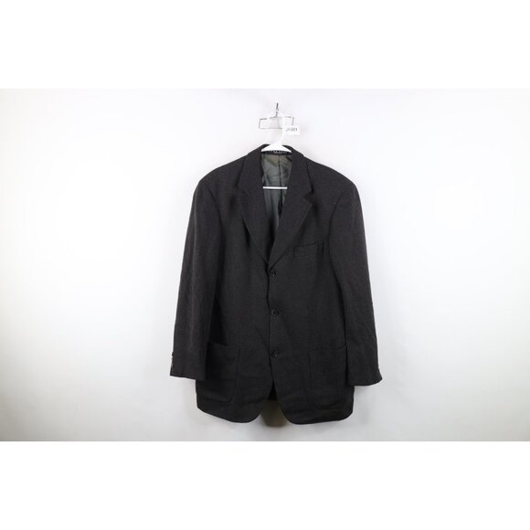 Vintage 90s Hugo Boss Mens 42R Wool Cashmere Ribbed Blazer Suit Coat Jacket USA